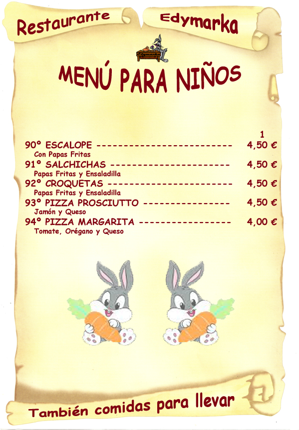 MENÚS PARA NIÑOS RESTAURANTE EDYMARKA